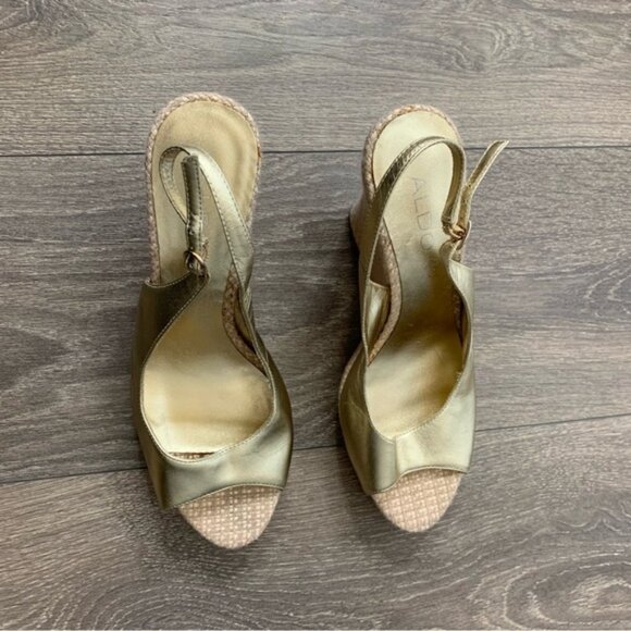 Aldo Women's Wedge Platform Sandals espadrilles Slingback Gold Y2k 2000s Size 9 - Picture 9 of 15